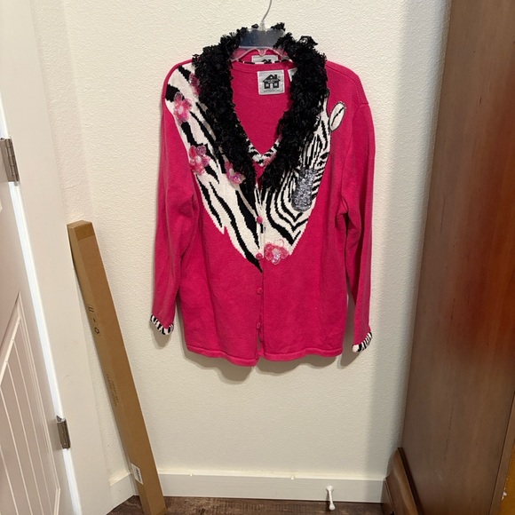 Storybook Knits Tops - Storybook Knits for HSN Pink Tank Top with Zebra Trim and coordinating cardigan